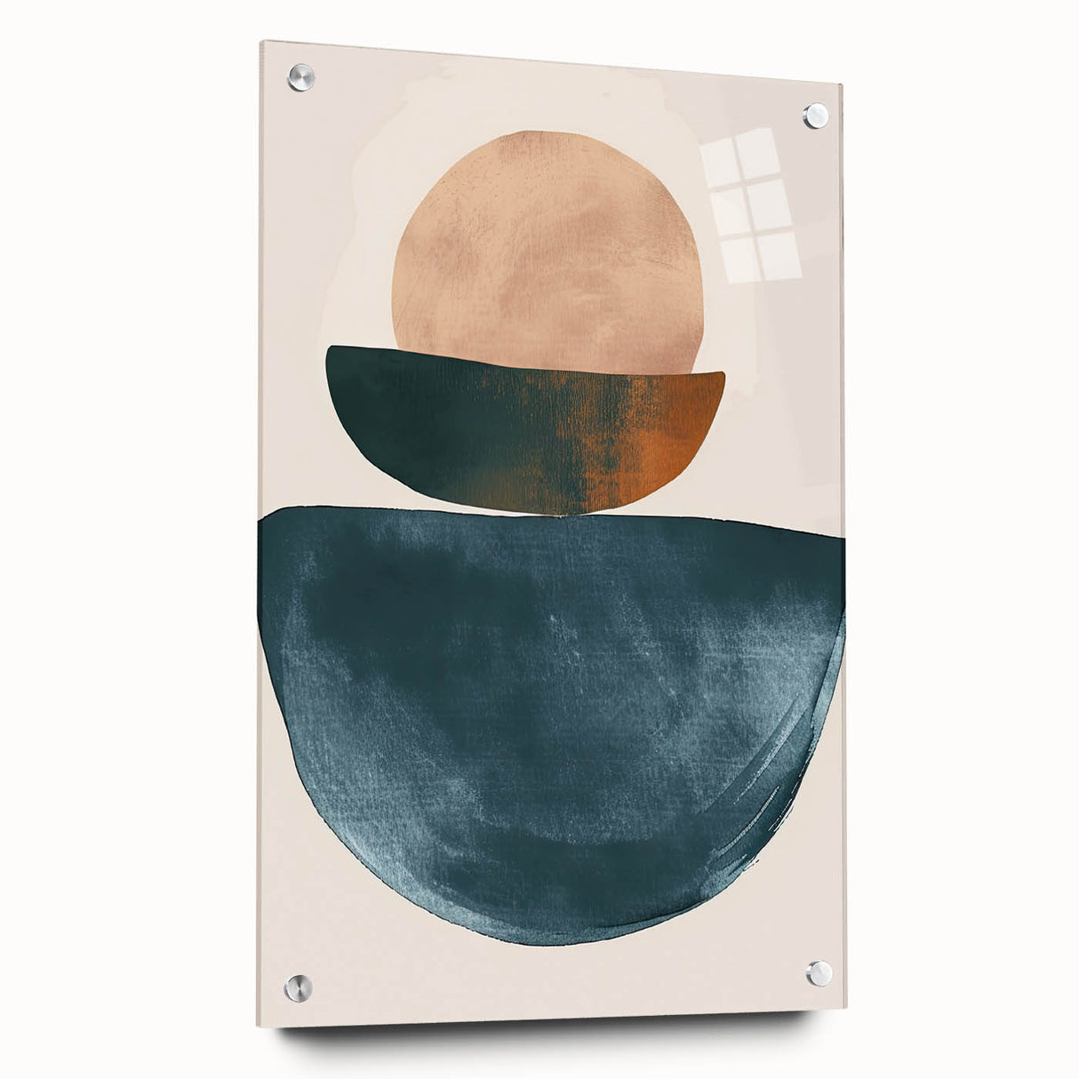 Contemporary Minimalist Wall Art – Teal, Beige & Burnt Orange Shapes