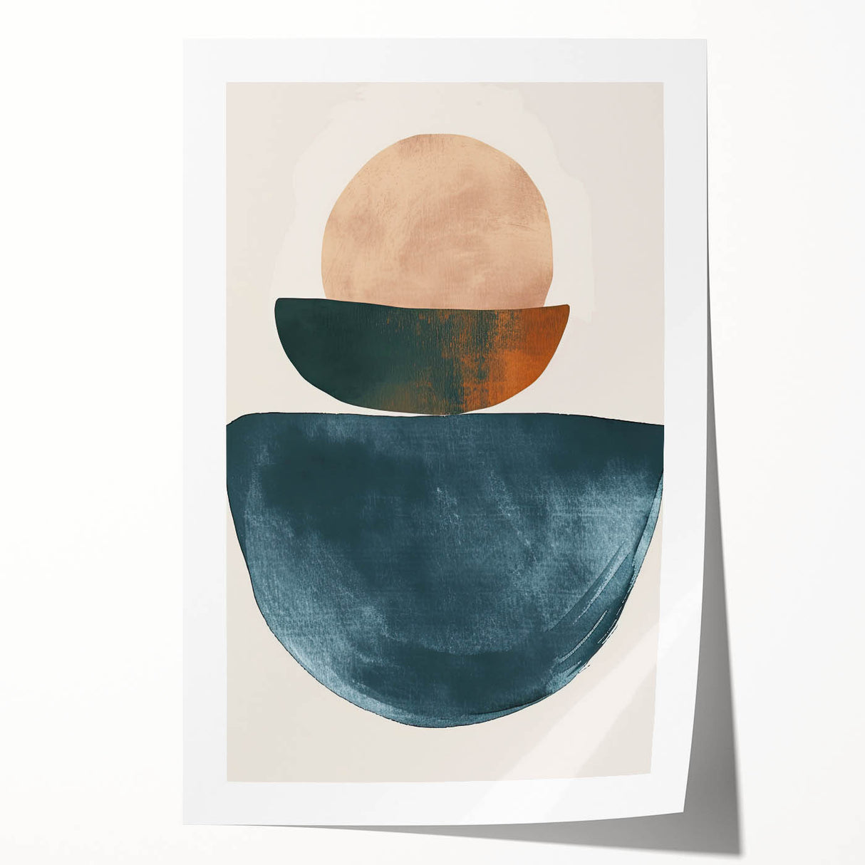 Contemporary Minimalist Wall Art – Teal, Beige & Burnt Orange Shapes