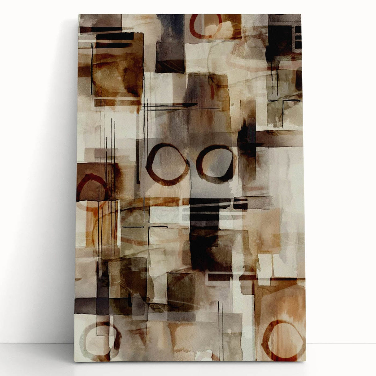 Abstract Canvas Wall Art – Earthy Geometric Painting in Beige & Brown