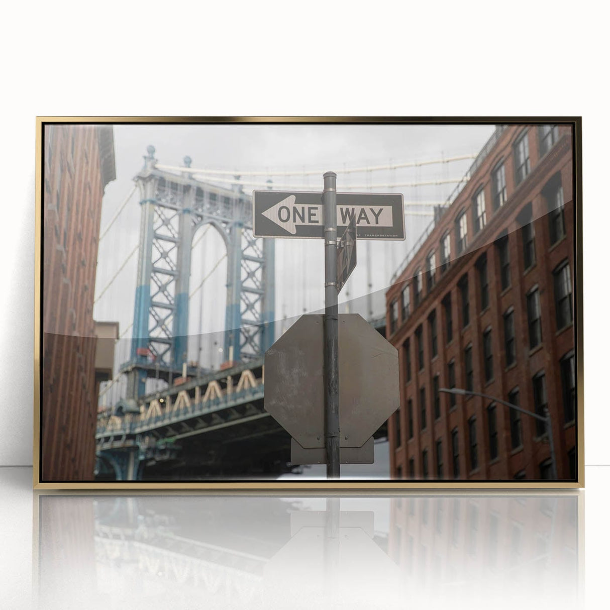 Urban scenery wall art – Industrial city bridge and street sign