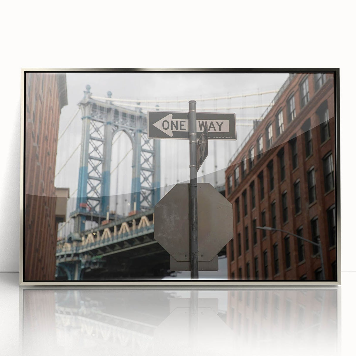 Urban scenery wall art – Industrial city bridge and street sign
