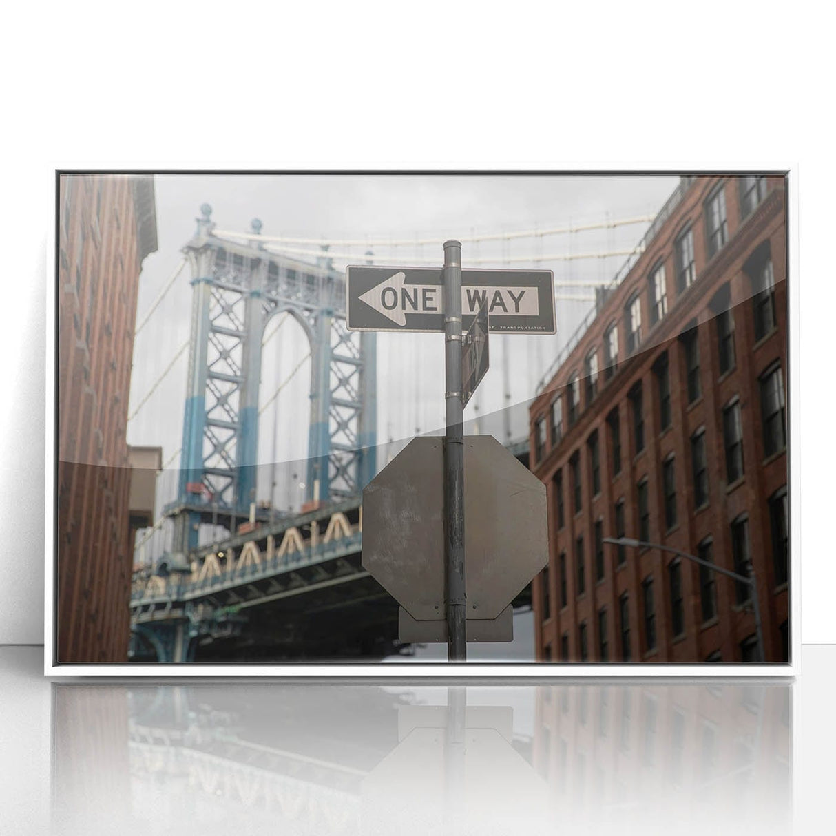 Urban scenery wall art – Industrial city bridge and street sign