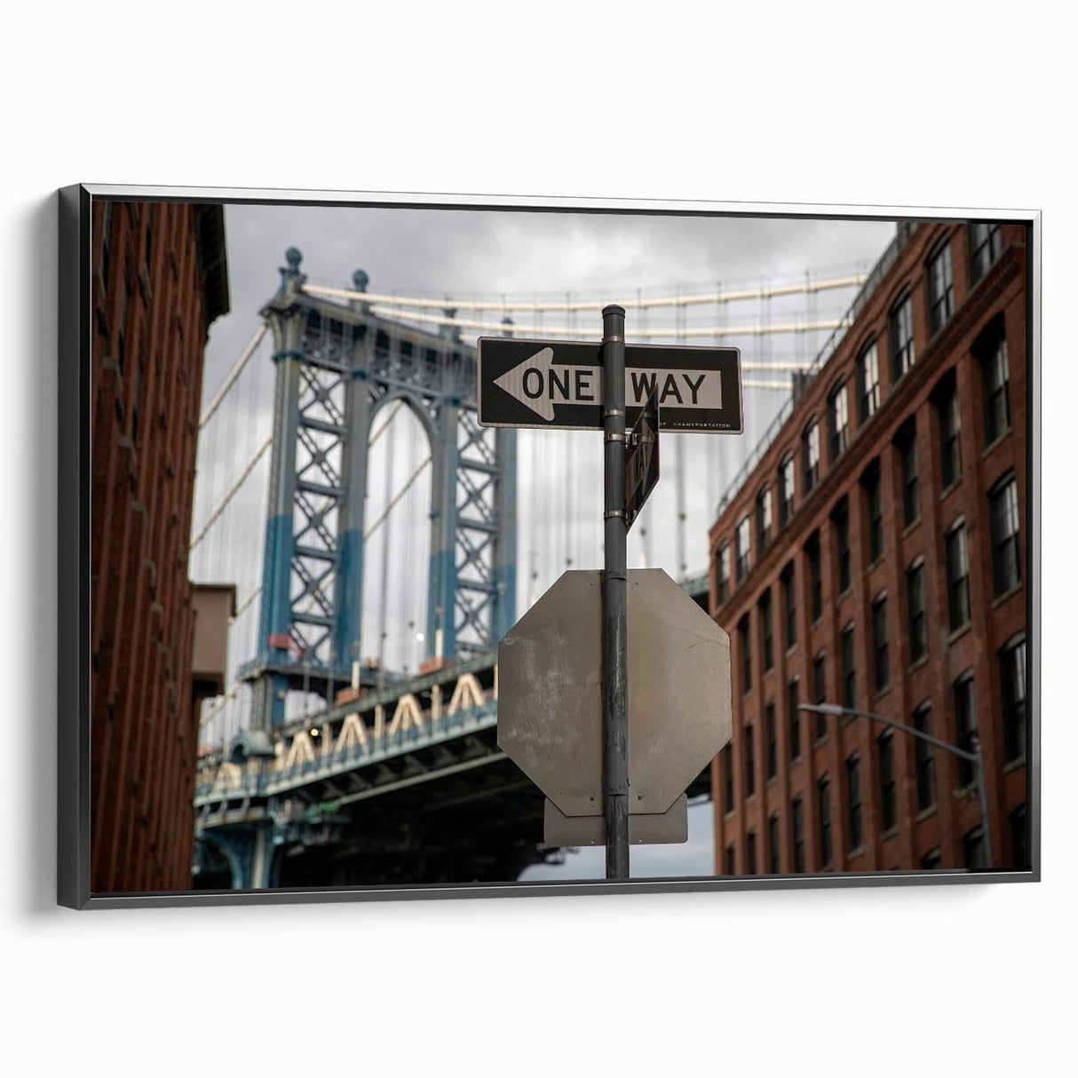 Urban scenery wall art – Industrial city bridge and street sign