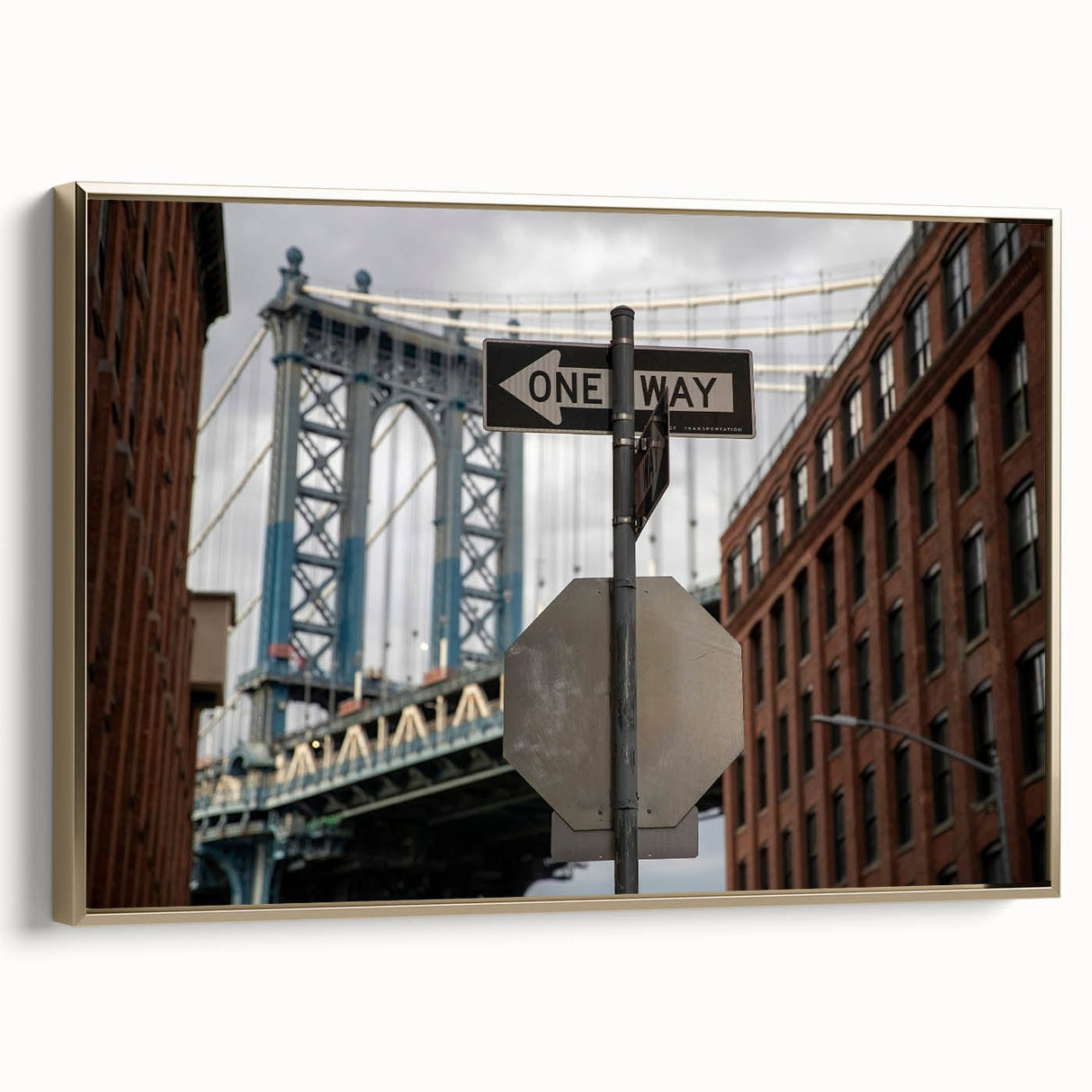 Urban scenery wall art – Industrial city bridge and street sign