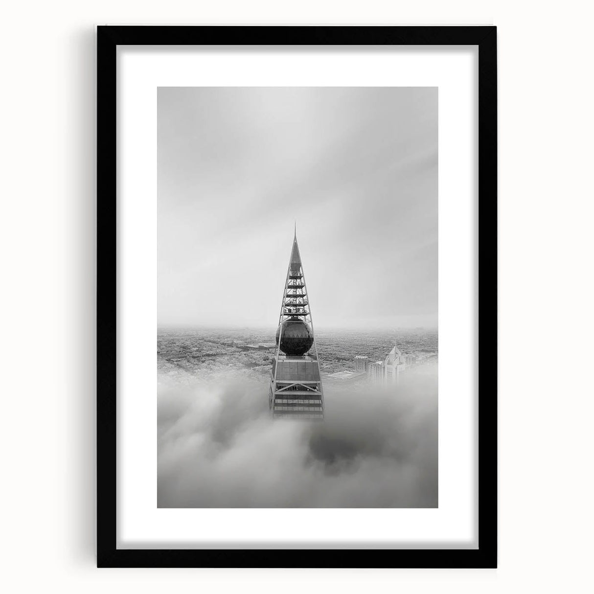 Cityscape photography prints – Iconic spire above the city clouds