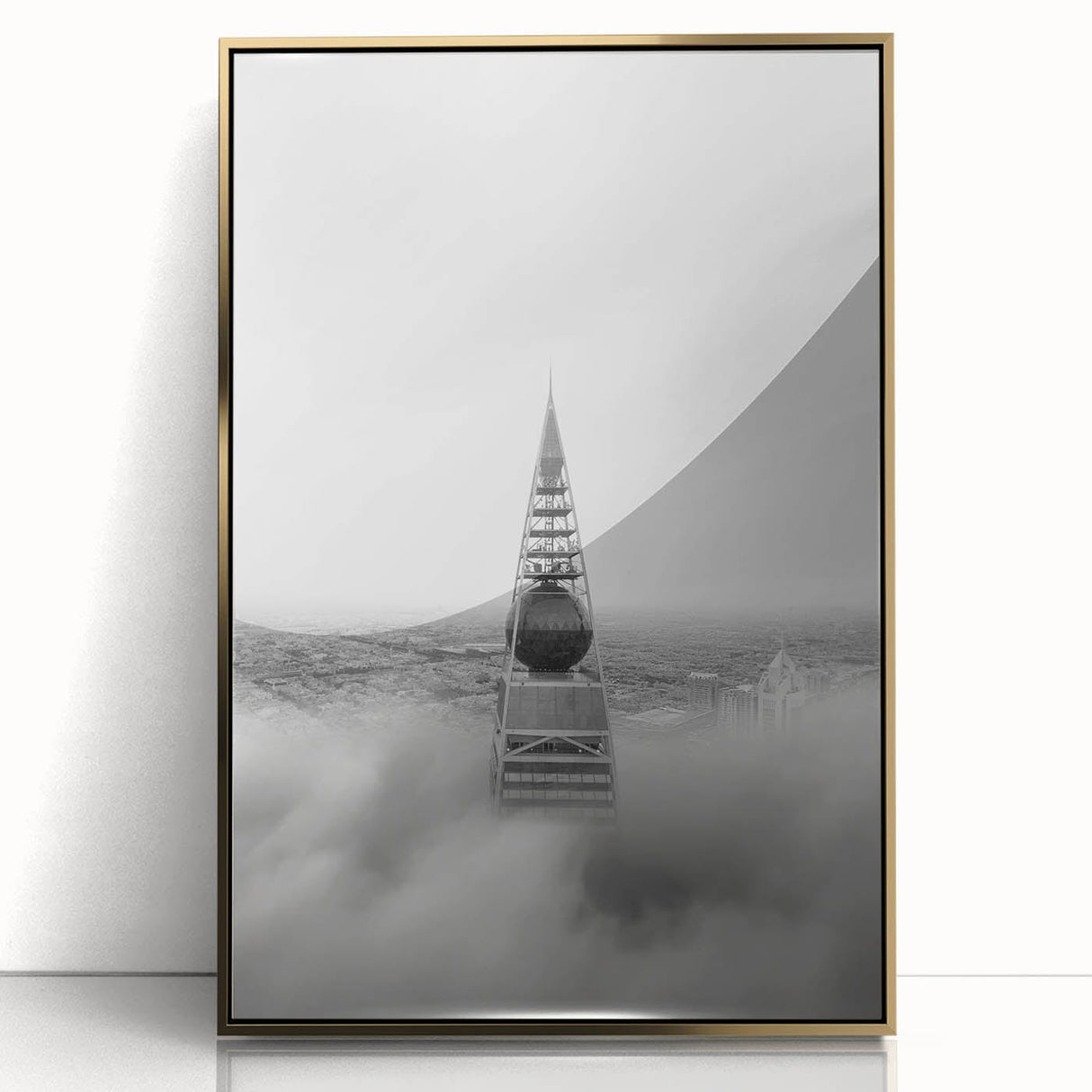 Cityscape photography prints – Iconic spire above the city clouds