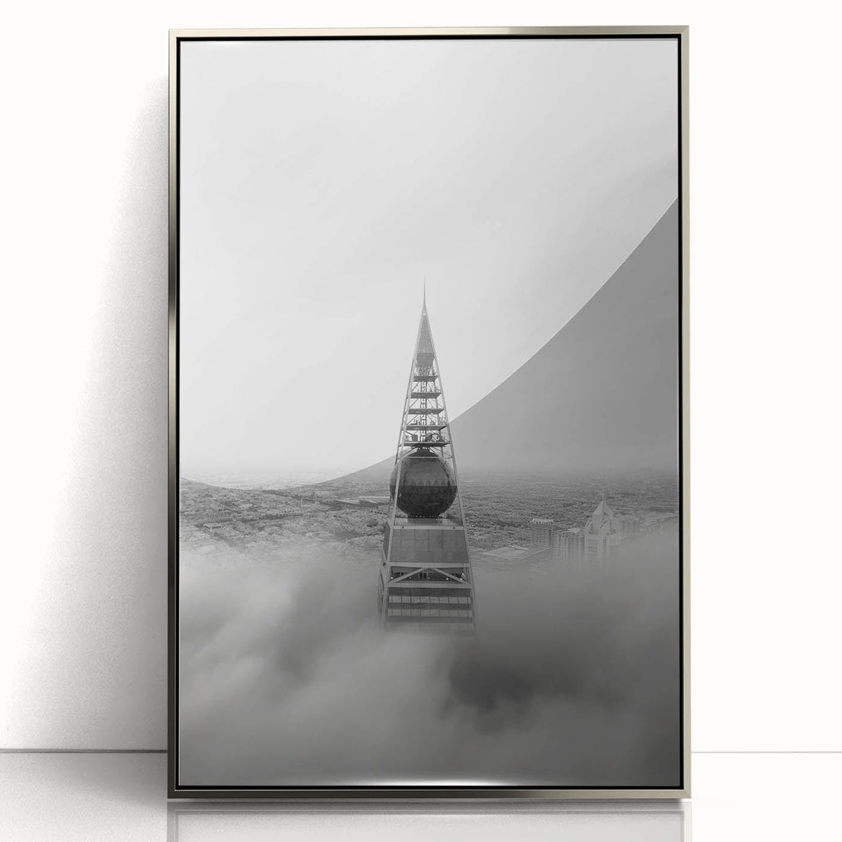 Cityscape photography prints – Iconic spire above the city clouds