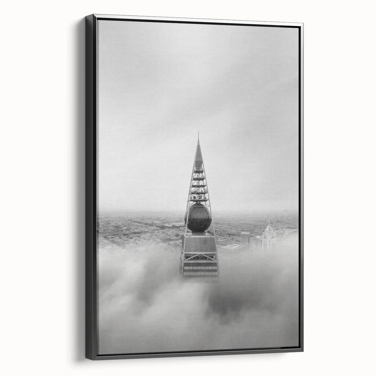 Cityscape photography prints – Iconic spire above the city clouds