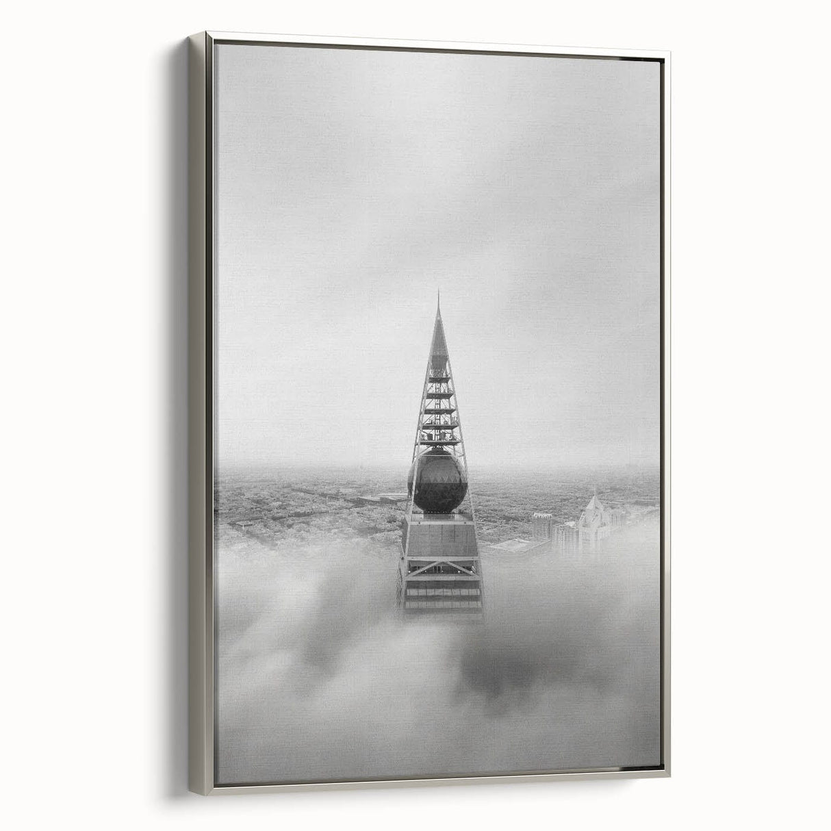 Cityscape photography prints – Iconic spire above the city clouds