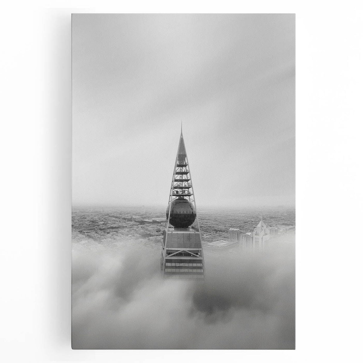 Cityscape photography prints – Iconic spire above the city clouds