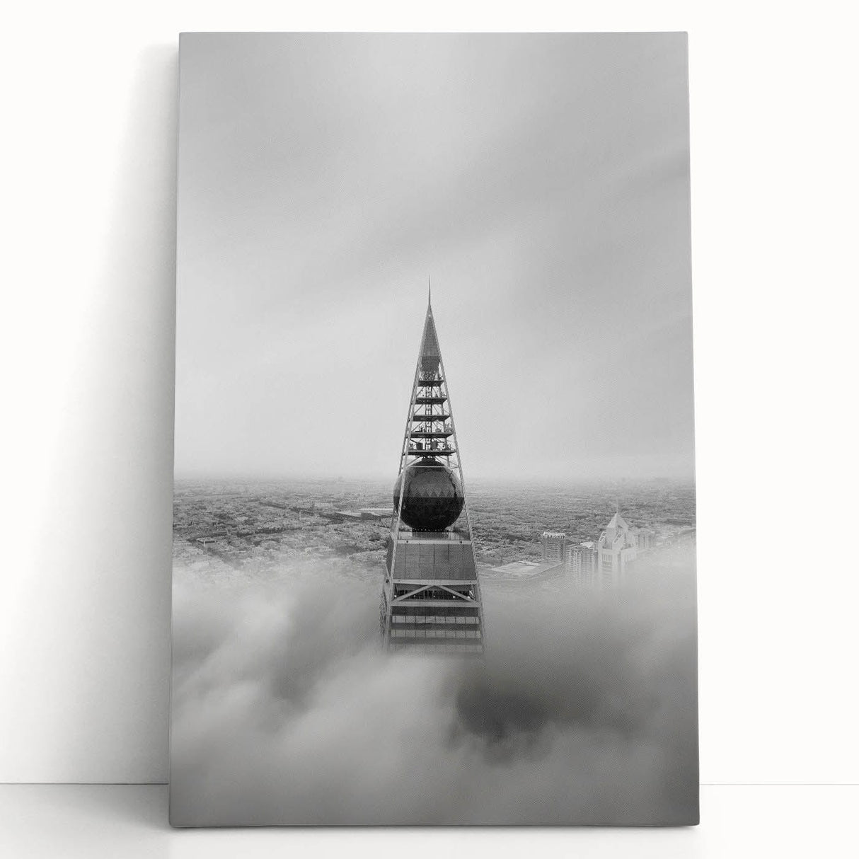 Cityscape photography prints – Iconic spire above the city clouds