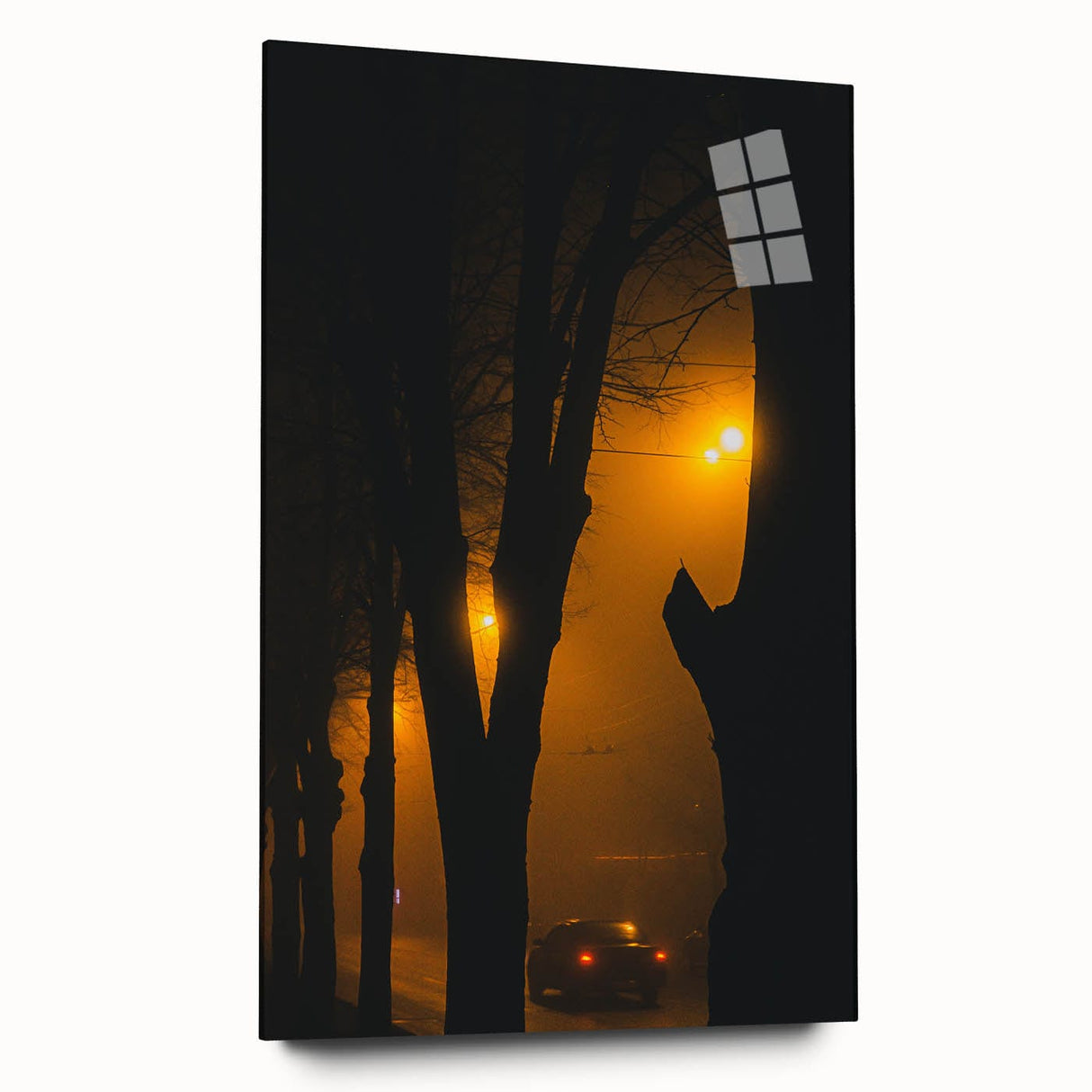Modern urban landscape art – Moody night road with car and lights