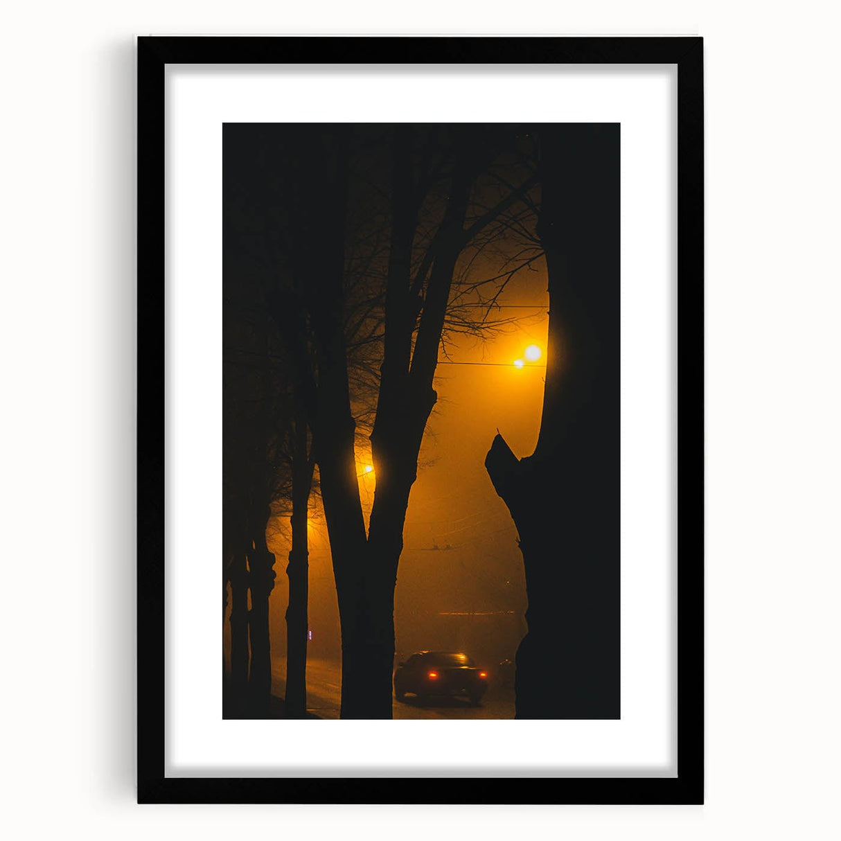Modern urban landscape art – Moody night road with car and lights