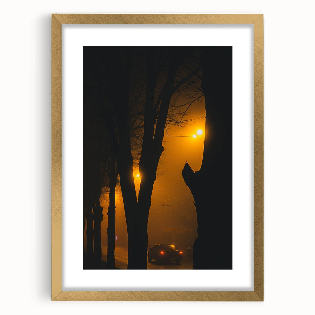 Modern urban landscape art – Moody night road with car and lights