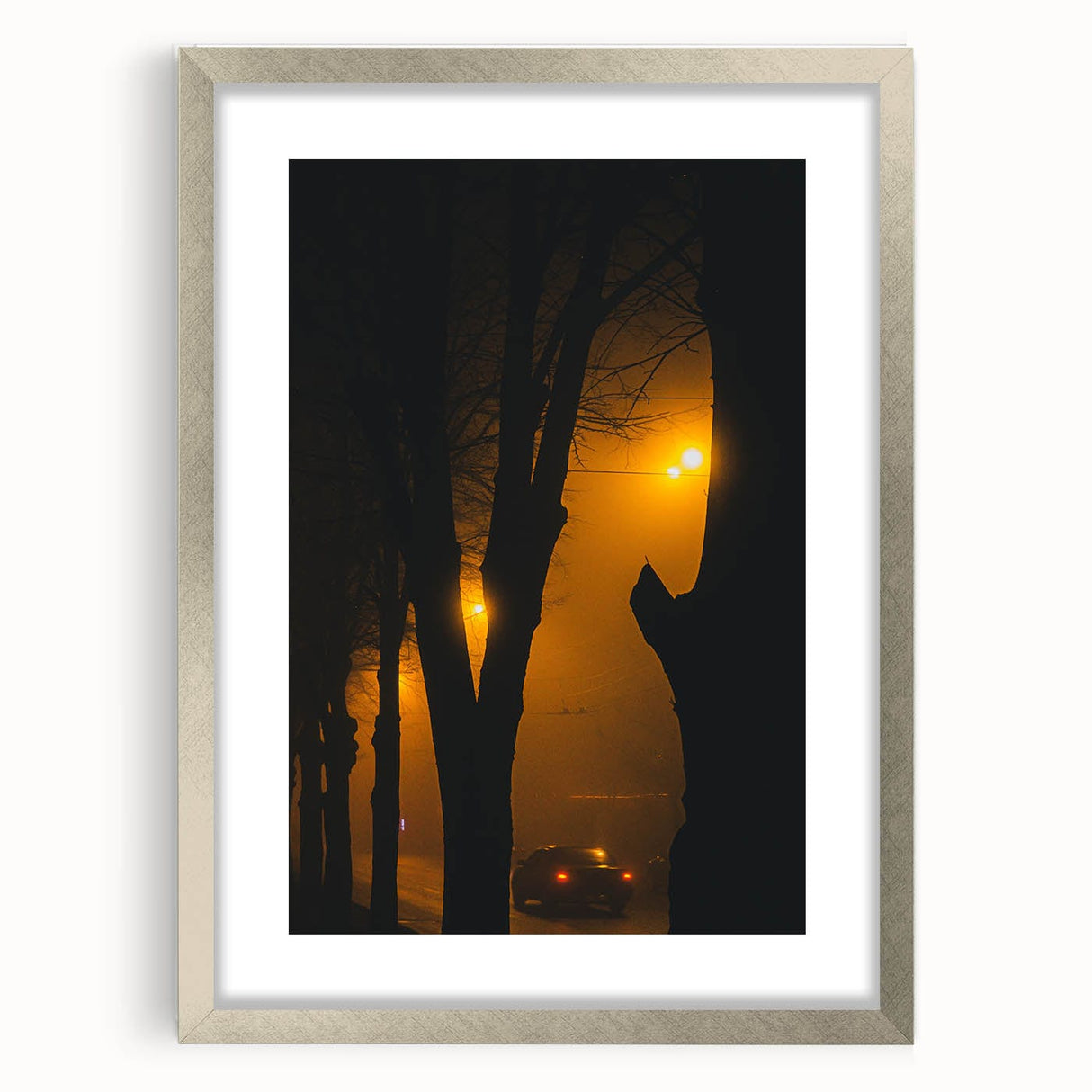Modern urban landscape art – Moody night road with car and lights