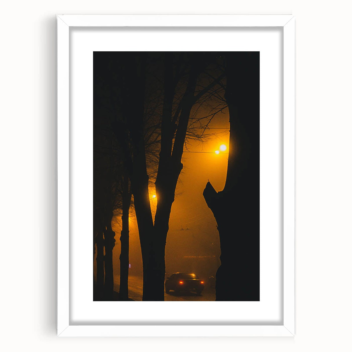 Modern urban landscape art – Moody night road with car and lights