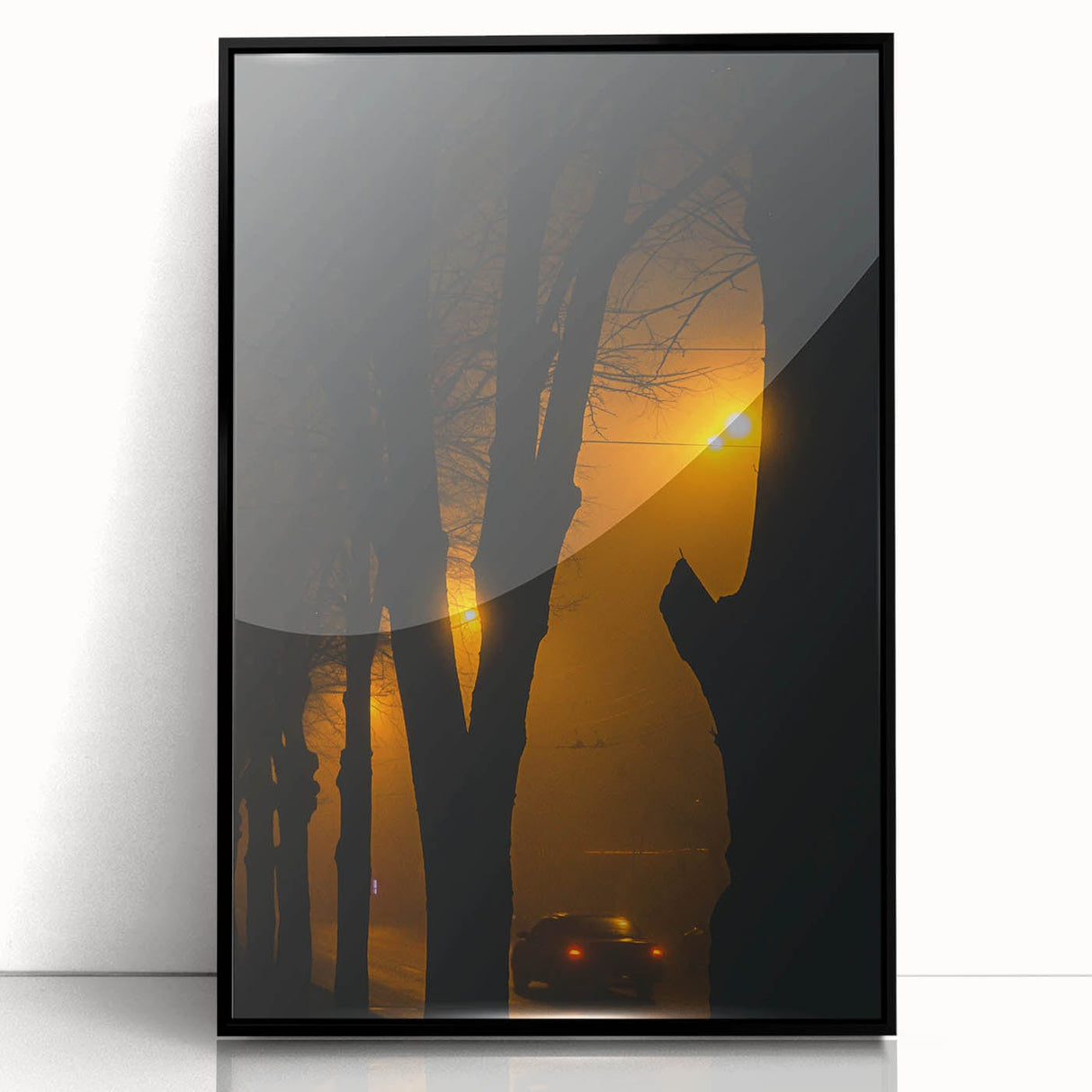 Modern urban landscape art – Moody night road with car and lights