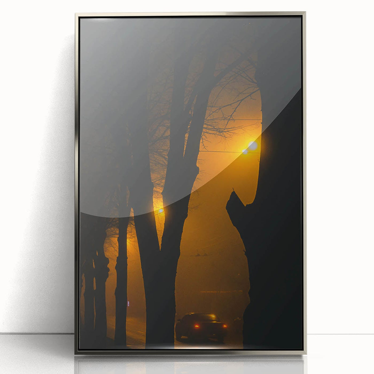 Modern urban landscape art – Moody night road with car and lights