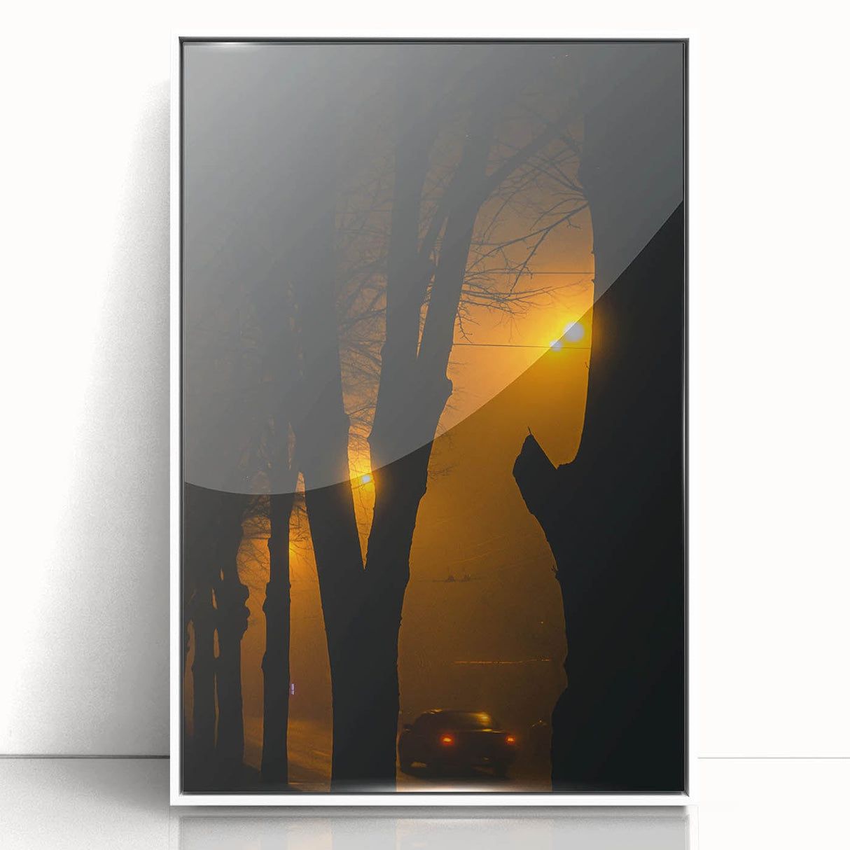 Modern urban landscape art – Moody night road with car and lights