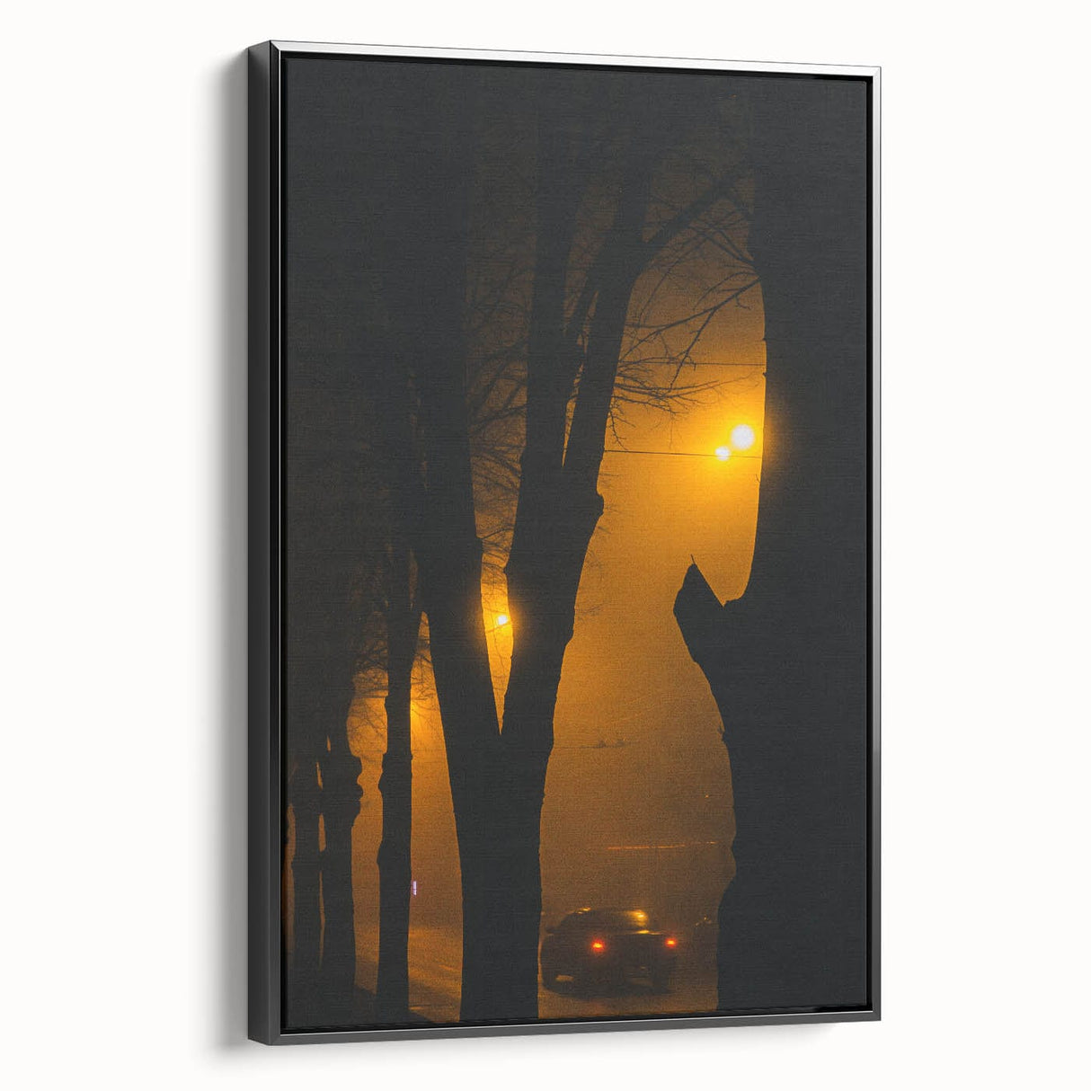 Modern urban landscape art – Moody night road with car and lights