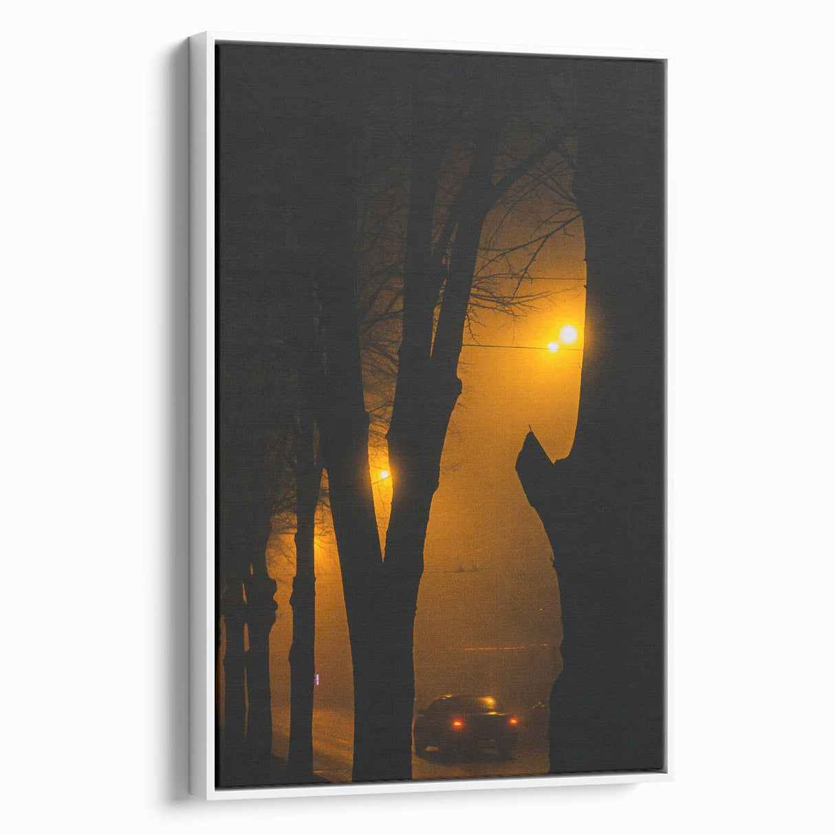 Modern urban landscape art – Moody night road with car and lights