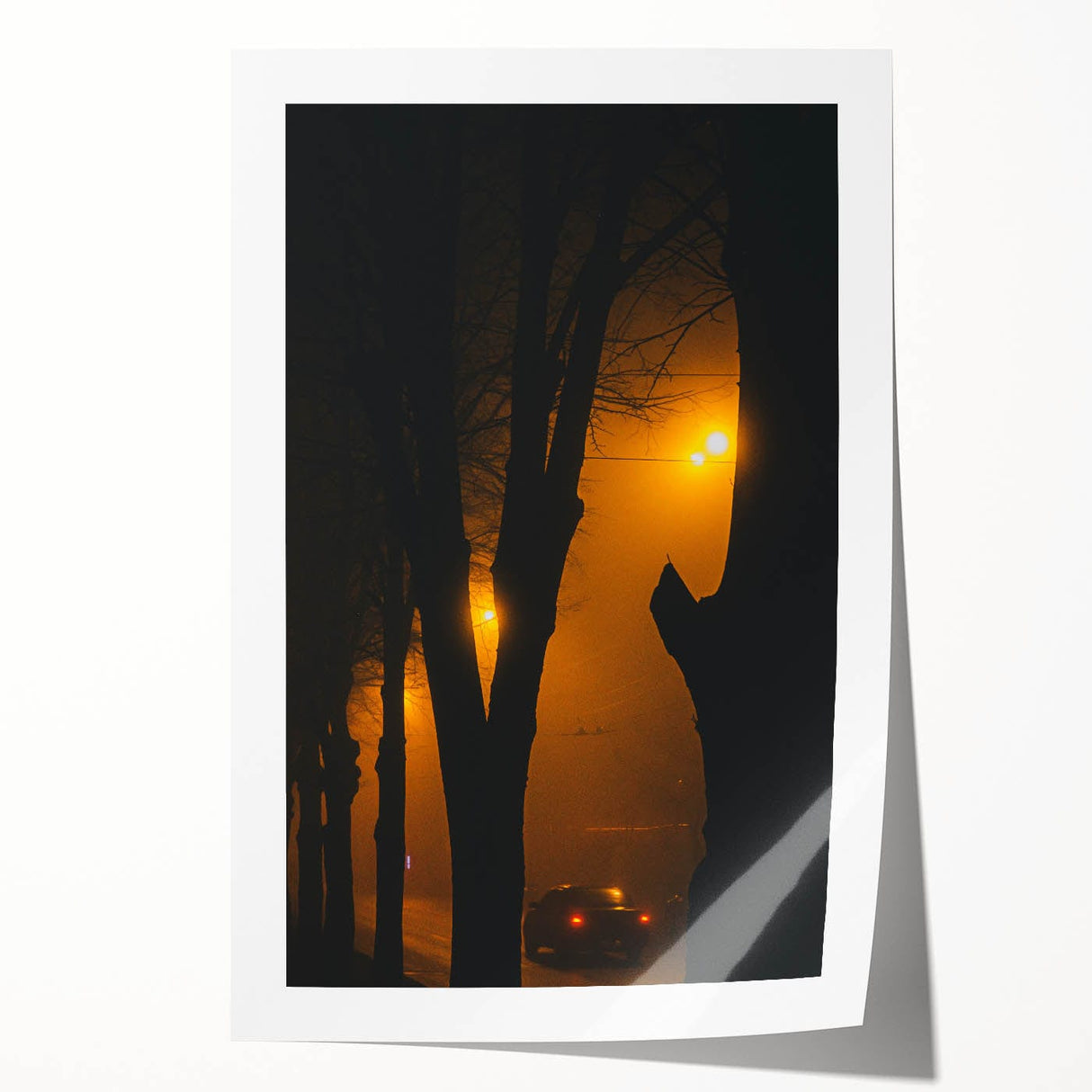 Modern urban landscape art – Moody night road with car and lights