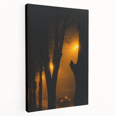 Modern urban landscape art – Moody night road with car and lights