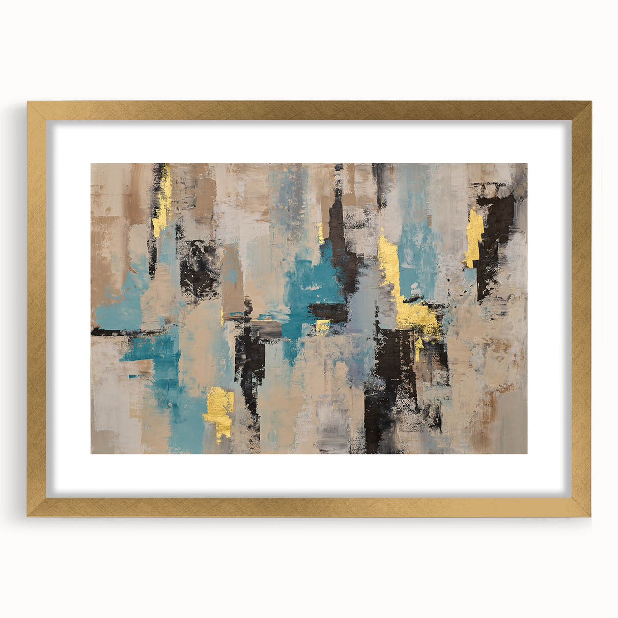 Textured Teal & Gold – Earthen Harmony Modern Abstract Art Print