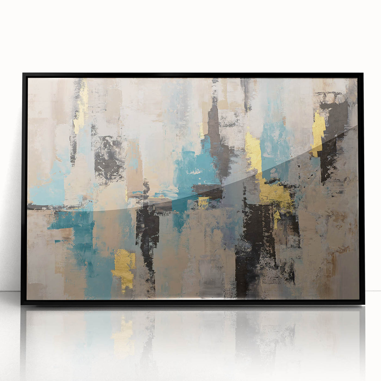 Textured Teal & Gold – Earthen Harmony Modern Abstract Art Print