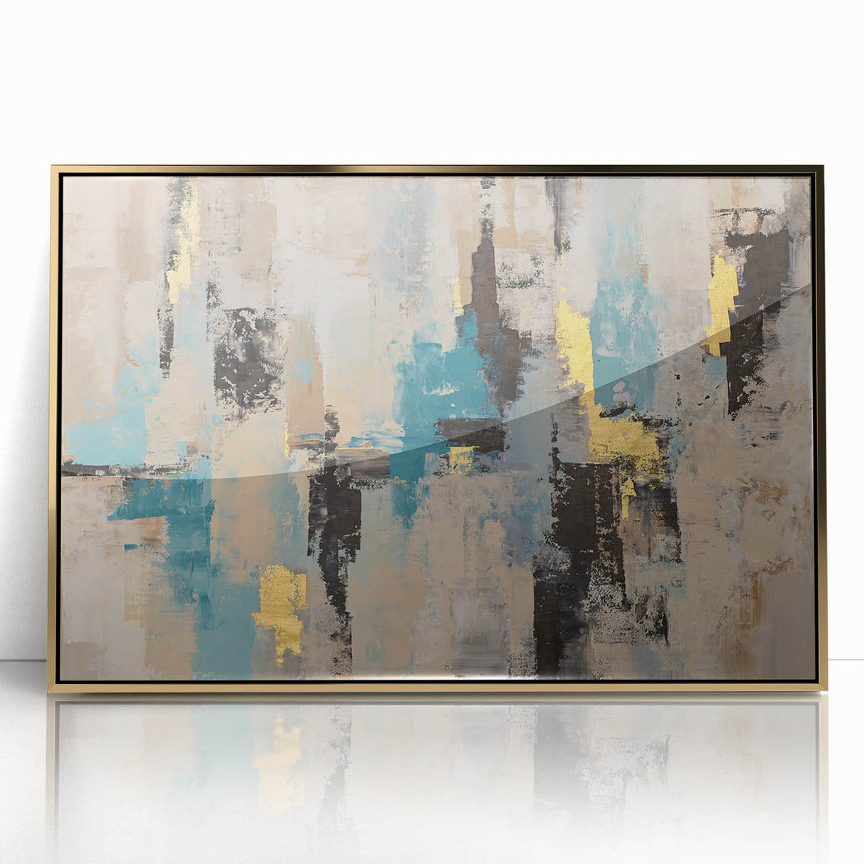 Textured Teal & Gold – Earthen Harmony Modern Abstract Art Print
