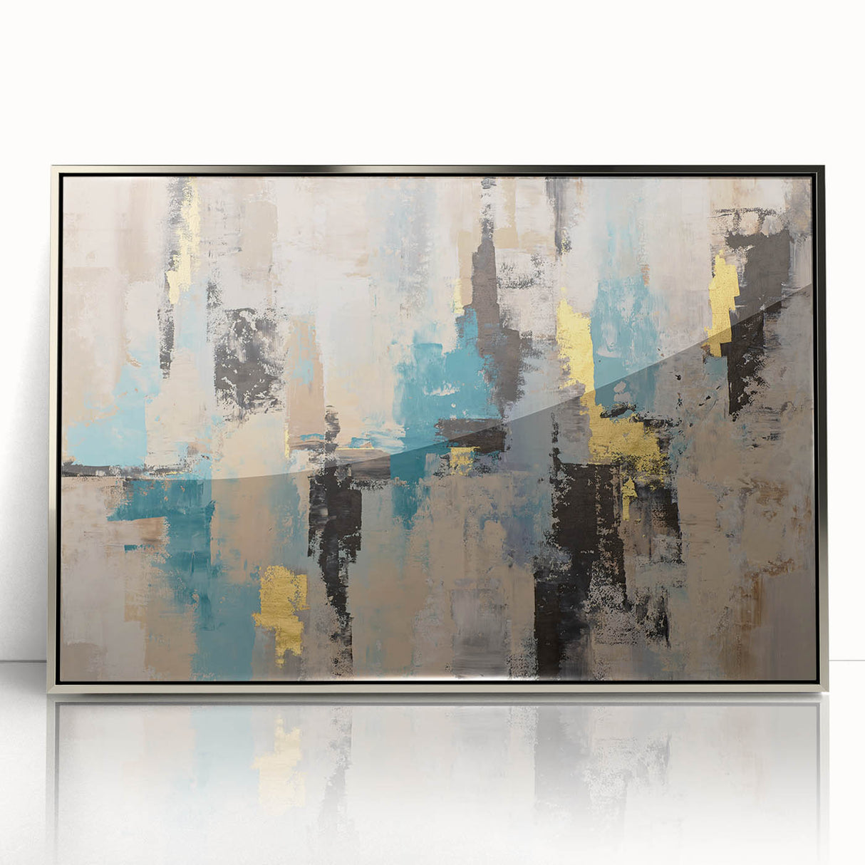 Textured Teal & Gold – Earthen Harmony Modern Abstract Art Print