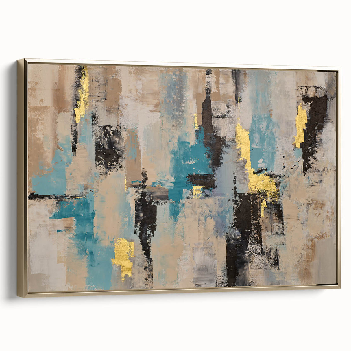 Textured Teal & Gold – Earthen Harmony Modern Abstract Art Print