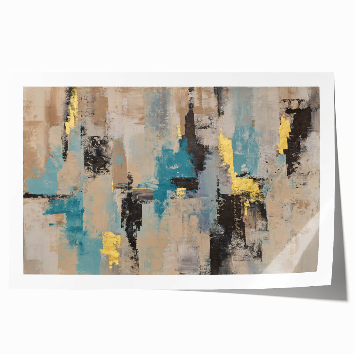 Textured Teal & Gold – Earthen Harmony Modern Abstract Art Print