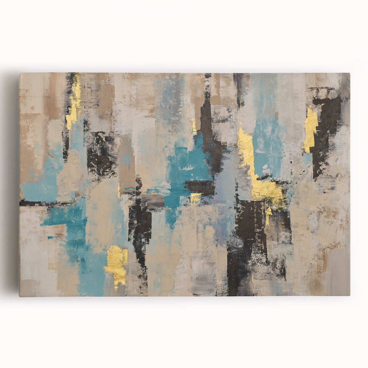 Textured Teal & Gold – Earthen Harmony Modern Abstract Art Print