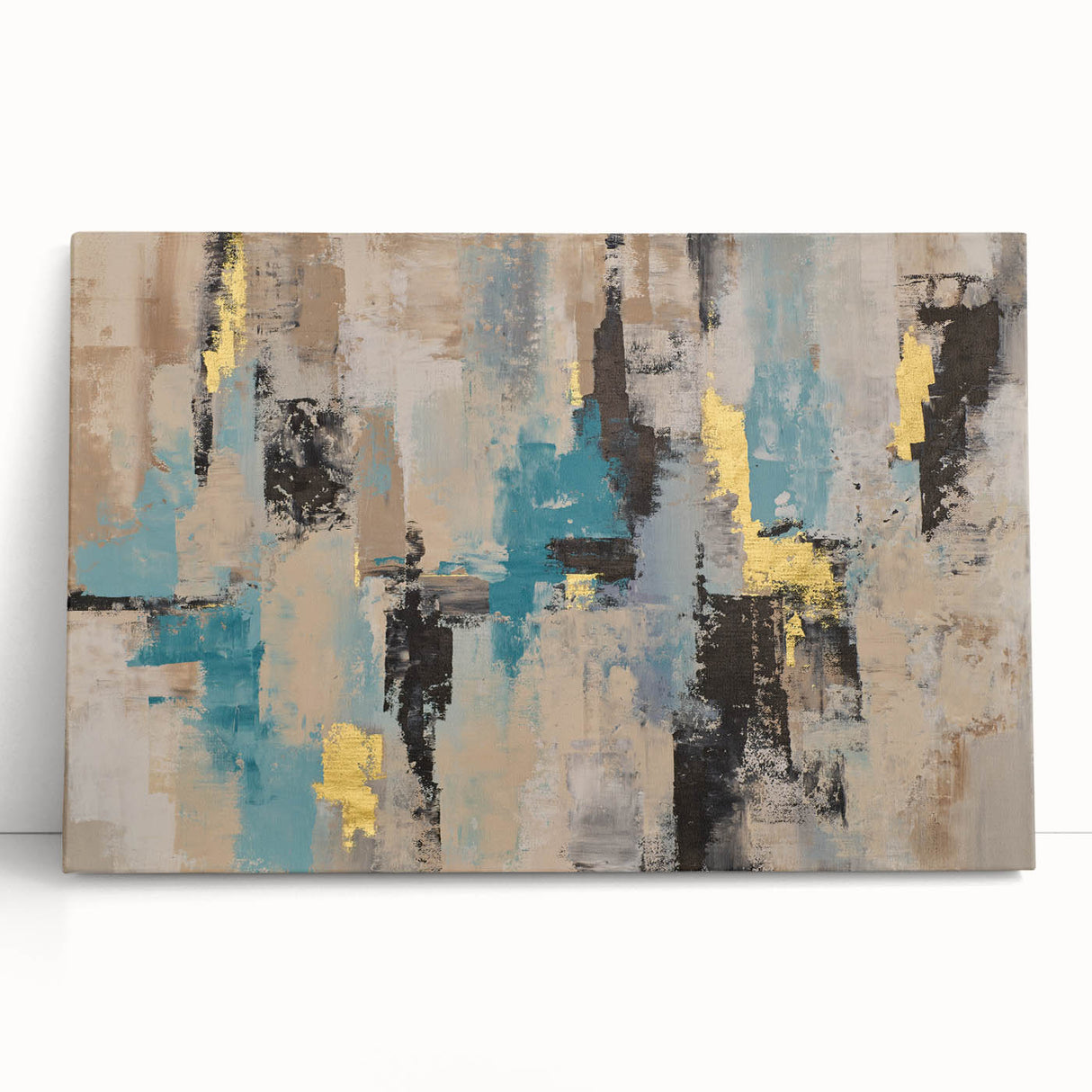 Textured Teal & Gold – Earthen Harmony Modern Abstract Art Print