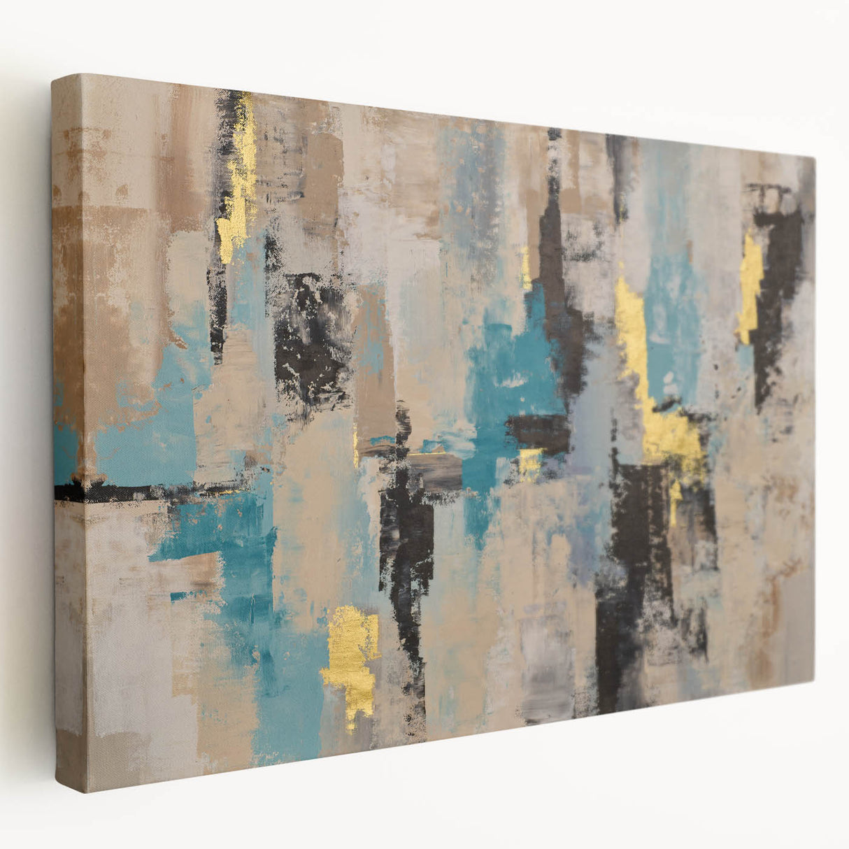 Textured Teal & Gold – Earthen Harmony Modern Abstract Art Print