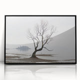 Moody Modern Wall Art – Minimalist Lone Tree & Misty Landscape