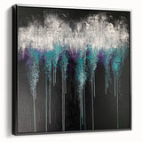 Abstract Canvas Wall Art – Dripping Teal & Purple Moody Painting