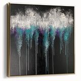 Abstract Canvas Wall Art – Dripping Teal & Purple Moody Painting