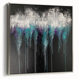 Abstract Canvas Wall Art – Dripping Teal & Purple Moody Painting
