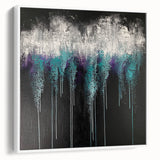 Abstract Canvas Wall Art – Dripping Teal & Purple Moody Painting