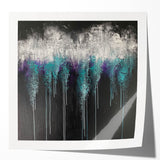 Abstract Canvas Wall Art – Dripping Teal & Purple Moody Painting