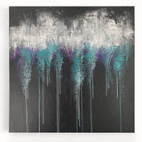 Abstract Canvas Wall Art – Dripping Teal & Purple Moody Painting