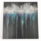 Abstract Canvas Wall Art – Dripping Teal & Purple Moody Painting