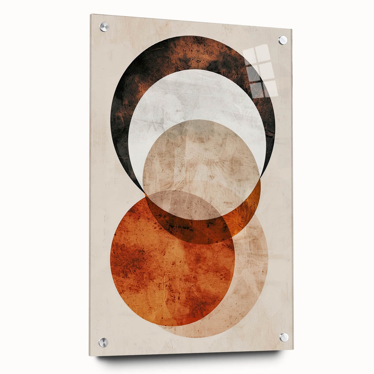 Abstract Wall Art – Burnt Orange & Beige Textured Geometric Canvas