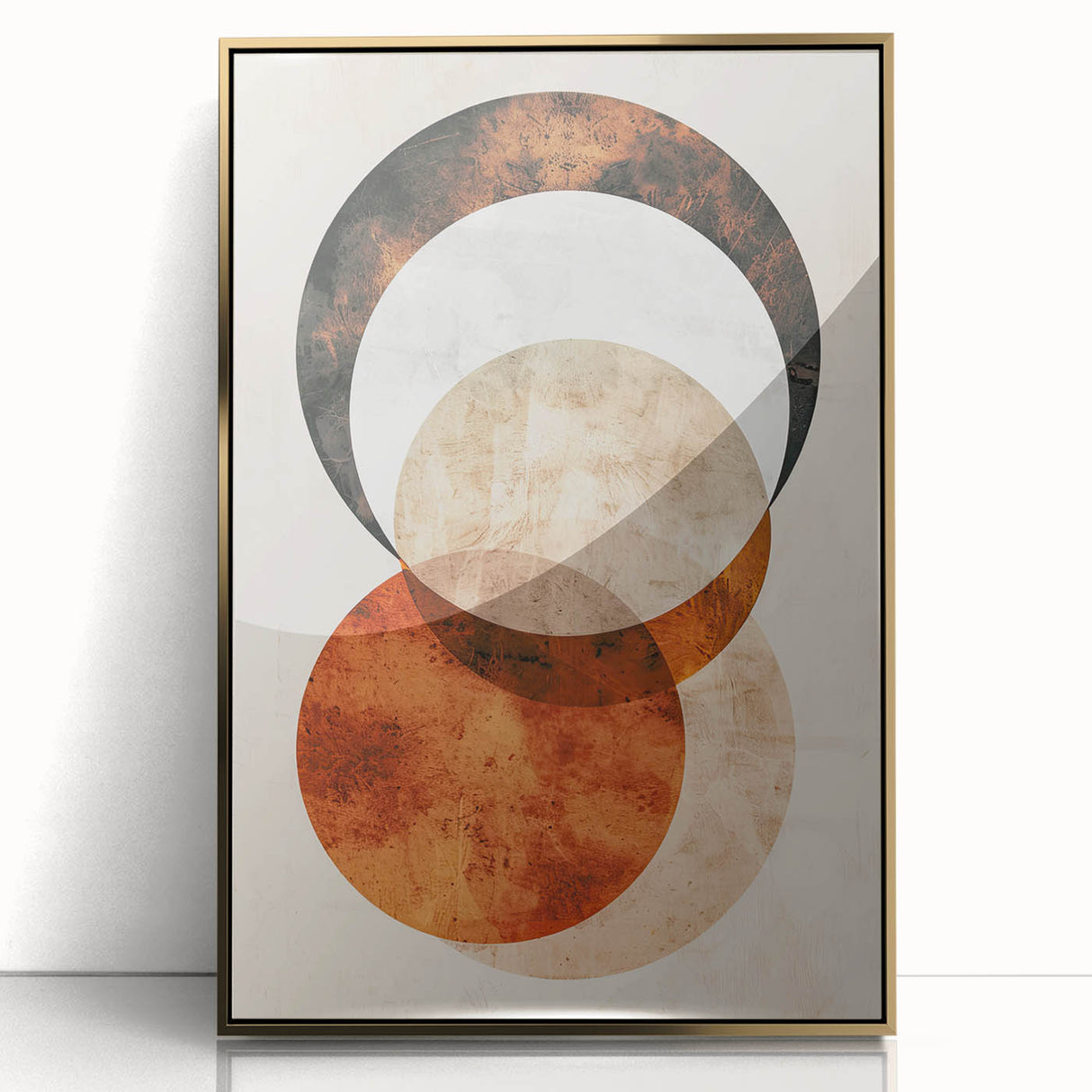 Abstract Wall Art – Burnt Orange & Beige Textured Geometric Canvas