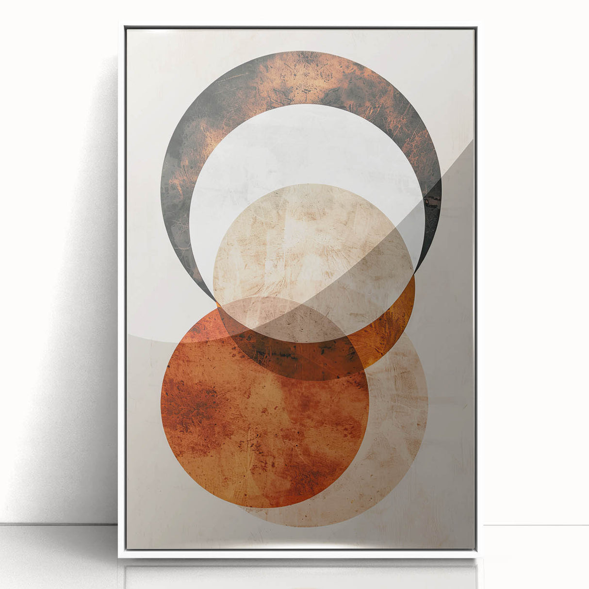 Abstract Wall Art – Burnt Orange & Beige Textured Geometric Canvas
