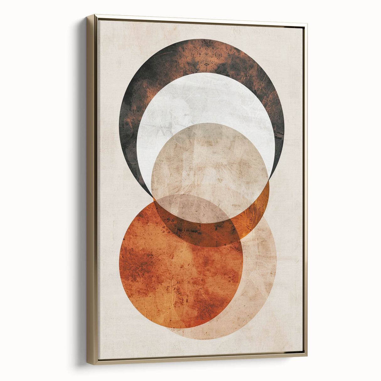 Abstract Wall Art – Burnt Orange & Beige Textured Geometric Canvas