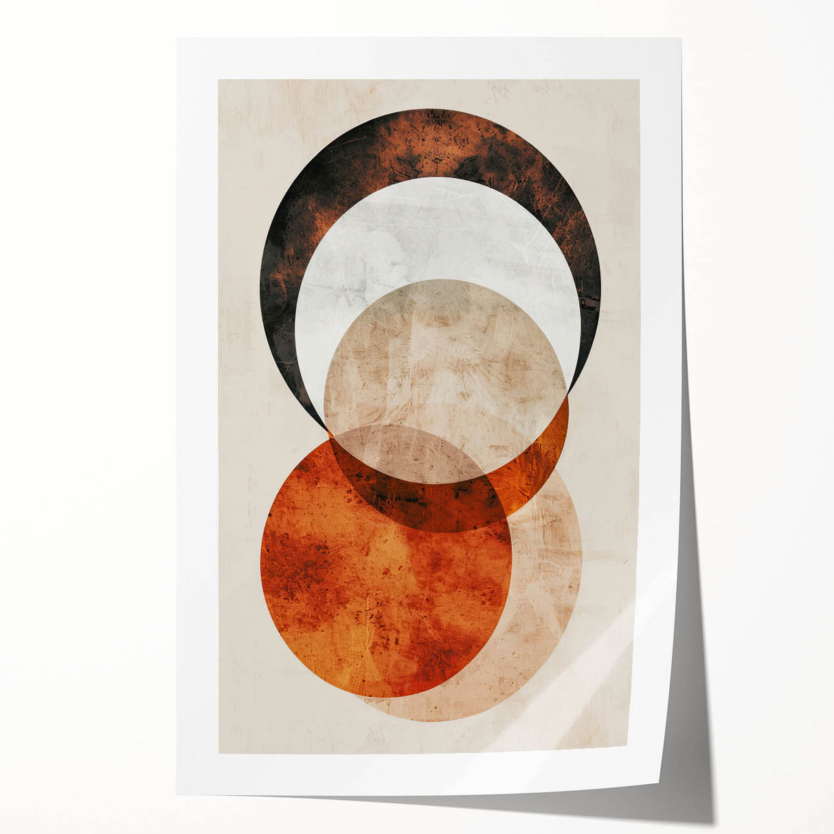 Abstract Wall Art – Burnt Orange & Beige Textured Geometric Canvas