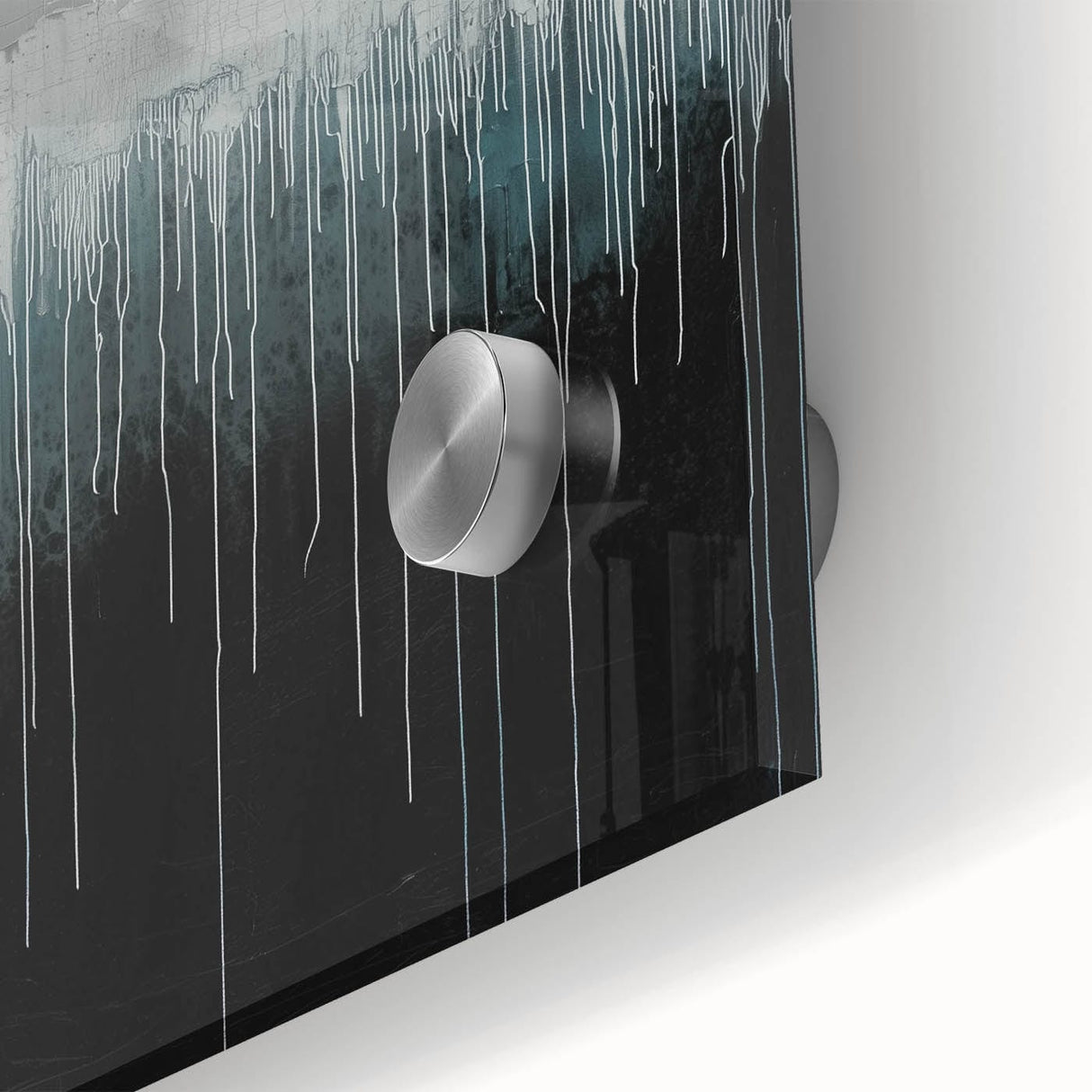 Modern Abstract Painting – Teal & White Dripping Canvas Wall Art